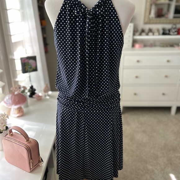 Navy Polka Dot Sleeveless Dress 10 - Picture 4 of 11